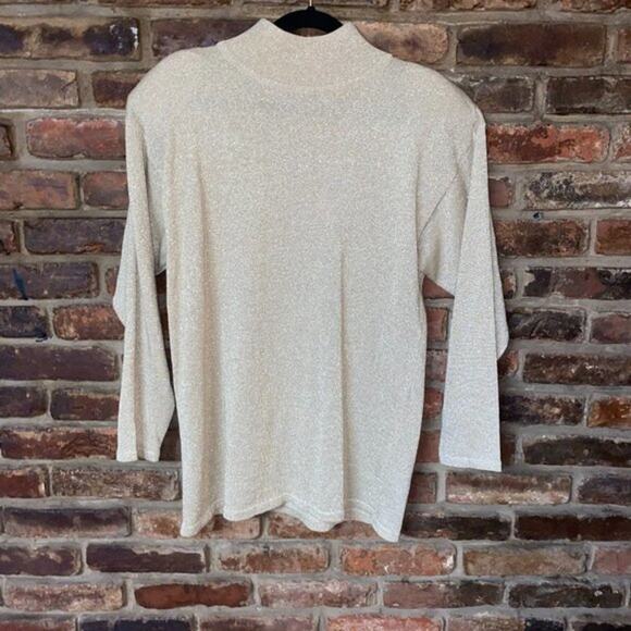 Linda Originals Gold Metallic Knit Mock Neck Blouse Women's Size Medium - Picture 1 of 8